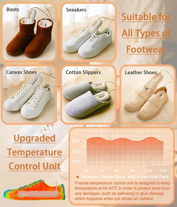 Snowpea Electric Shoe Dryer, Ski Boots Dryer, Shoe & Boot Warmer for Sweaty Sneakers Trainer Shoes with 3/6/9 Hours Timer