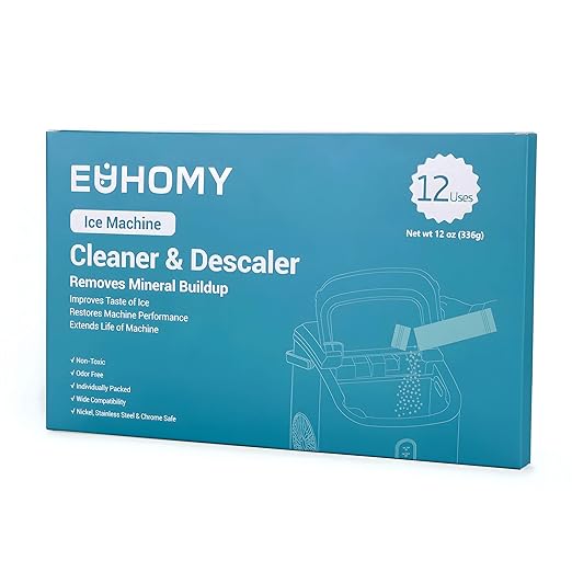 EUHOMY Ice Maker Cleaner & Descaler | 12 Use & Individually Packed | Ice Machine Cleaner with Organic Citric Acid Descaling Powder, Ideal for All Brands