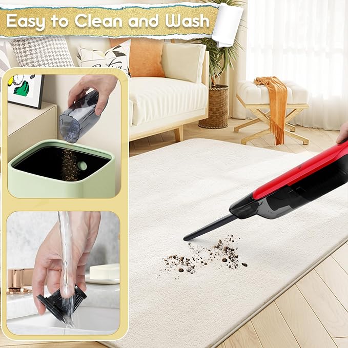 Handheld Vacuum Cordless,Dust Busters Cordless with Storage Dock,15KPA High Power Portable Vacuum Vordless,USB Quick Charge,Mini Vacuum with Multi-Nozzles & Washable Filter,Red