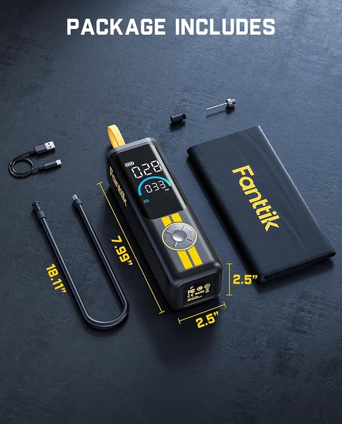 Fanttik X9 APEX Portable Air Compressor for Car Tires, 35s Fast Inflation, 150PSI Cordless Tire Inflator with Light and Power Bank, Handed Inflator for SUV, Sedan, Motorcycle, Bike, Ball,Racing Yellow