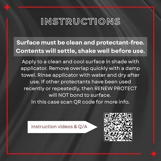 RENEW PROTECT - GLOZ, Tire & Trim Treatment, Ceramic-Hybrid Protectant, Lasts Months - Years, Mid or High Shine, Floor Mats-RV-Golf Cart, 100% Motorcycle-Safe, Wash-Proof, 5min Dry-Seal 8oz