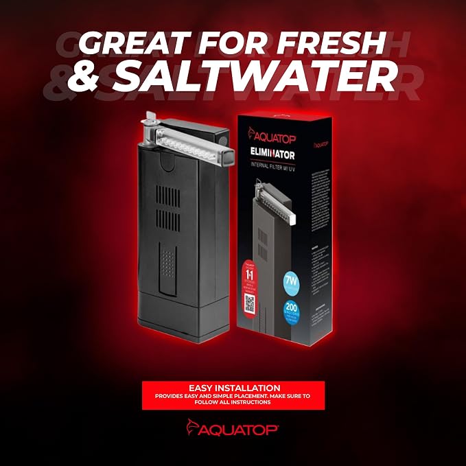 Aquatop 200 GPH Slim Internal Filter with 7W Light – for Crystal Clear Water – for Fresh & Saltwater Tanks – Innovative Aquarium Filter for Tanks