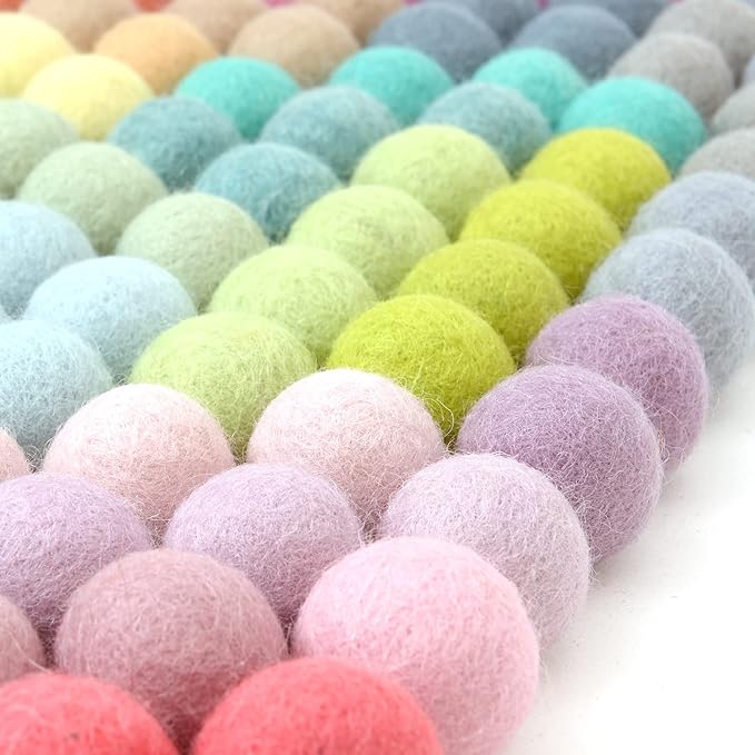 Glaciart One Felt Pom Poms, Wool Felt Balls (120 Pieces) 1 cm – 0.4 Inch, Handmade Felted 30 Pastel Colors (Green, Pink, Blue, Yellow and More) Bulk Small Puff for Felting and Garland