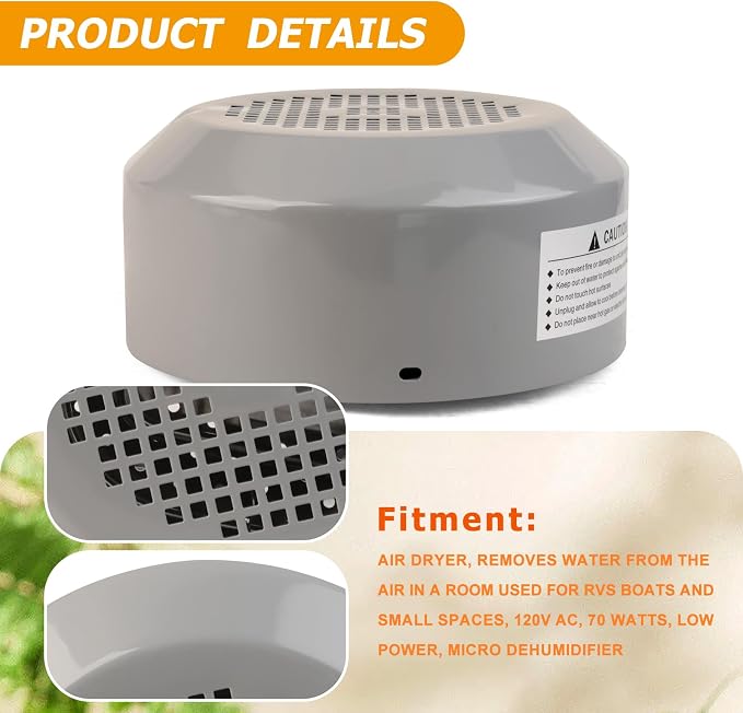 Air Dryer Made by Durable Material Removes Water from The Air in a Room Used for RVs Boats and Small Spaces, 120V AC, 70 Watts, Low Power, Micro Dehumidifier