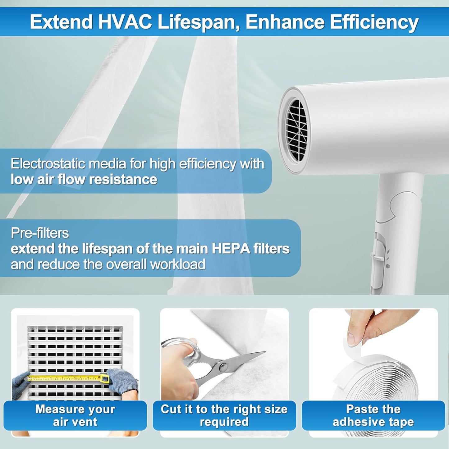 UCINNOVATE 2 Pack Air Vent Filters Kit, 39"x90" AC Vent Filter with 125" Installation Tape, MERV 13 Electrostatic Filter Media Cut to Size for Fan Floor Home Register,49.5Ft²