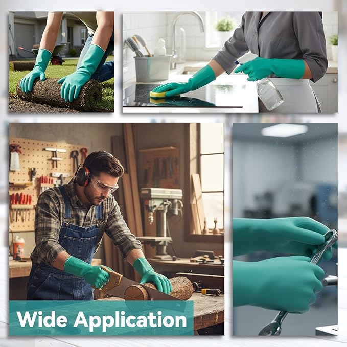 20 Pairs Nitrile Chemical Resistant Gloves, Heavy Duty Reusable Rubber Gloves Non-Slip Long Nitrile Glove Bulk for Cleaning, Resist Household Acid, Alkali and Oil (X-Large)