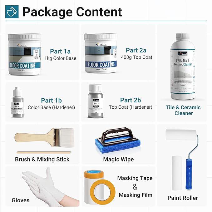 DWIL Bathtub Paint, Tub and Tile Refinishing Kit 32oz with Tools, Easy to Use Countertop Paint, Tub Refinishing Kit for Bathroom & Kitchen on Tile, Sink, 40-50sq.ft(White)
