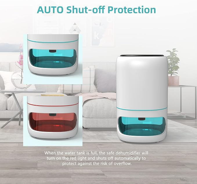 Small Dehumidifiers for Bedroom w/Air Purifying Function, 1000 ml/35 oz for 2500 Cubic Feet (260 sq ft) with 7 Colorful LED Lights Timer Set Negative Ions Below 30 dB, Auto Shut-Down