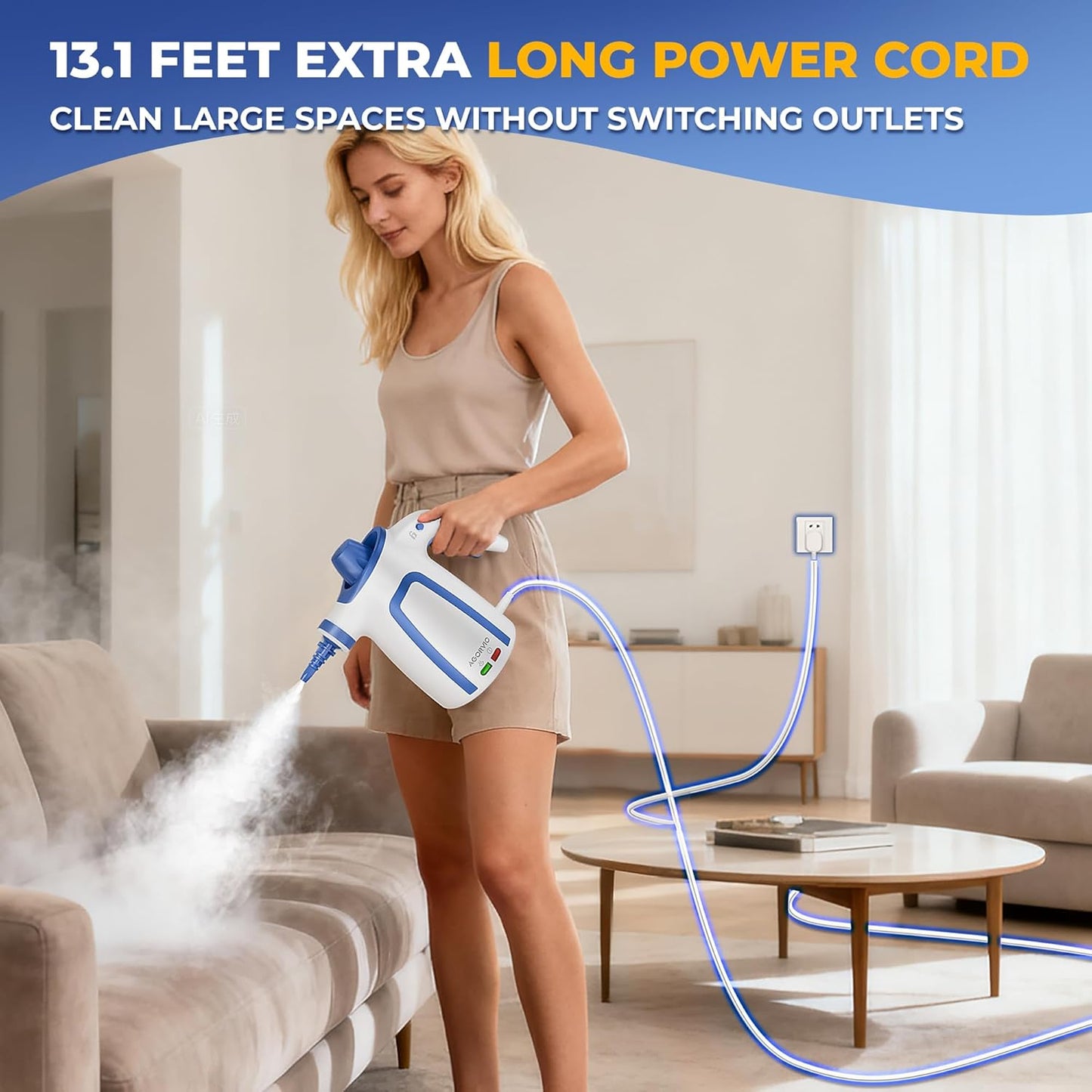 Steam Cleaner, Handheld Steam Cleaner for Home, Pressurized Steamer for Cleaning Carpet, Floor, Upholstery and Car, 13ft Extra-long Power Cord & 11 Multi-Purpose Accessories