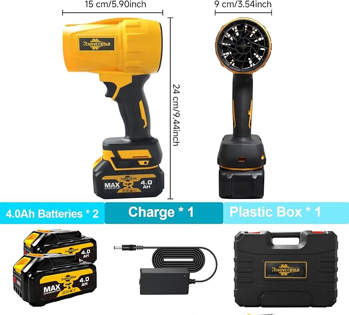 Leaf Blower 1000G, 20V Electric Leaf Blower with Powerful Airflow, for Patio Cleaning, Garage Duster & Car Dryer, with 2X 4Ah Batteries