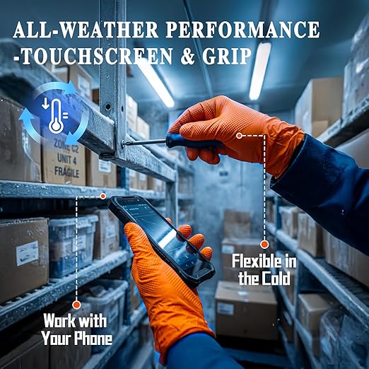 ANBOSON 10mil Nitrile-Gloves Disposable-Orange Chemical-Resistant Rubber - Mechanic Gloves Heavy Duty, Latex Free, Diamond Grip (500, X-Large)