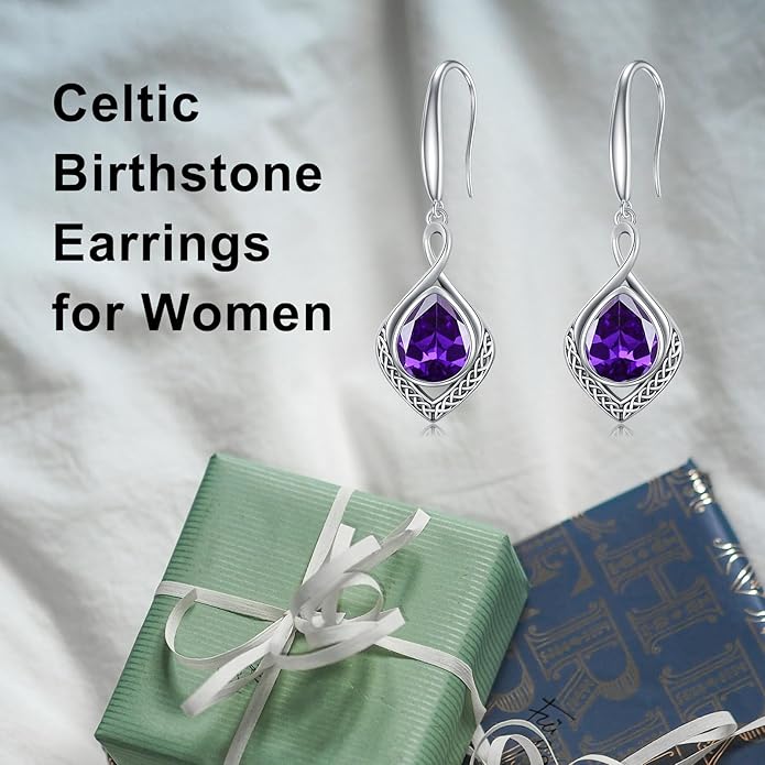 PELOVNY Celtic Knot Filigree Earrings for Women 925 Sterling Silver Moss Agate/Birthstone Infinity Earrings Birthday Christmas Jewelry Gifts for Mom Daughter Wife Sister