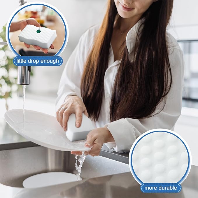 SiliFine Magic Extra Durable Sponge Eraser 3 Layer Density Cleaning Pads in Bulk Thick More Lasting Sponge Eraser for Bathroom Kitchen Floor Bathtub Toilet Cleaner