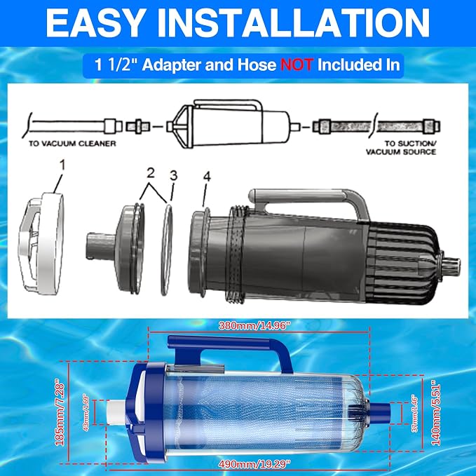 Upgraded W530 Pool Leaf Canister w/Mesh Bag Large Capacity Compatible with Hayward Pen-tair Pool Vacuum Cleaner Navigator Aquanaut Kreepy Krauly Heavy Duty Open Line Pool Leaf Catcher R211084K