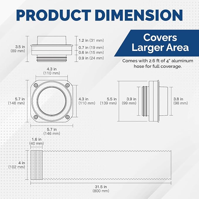 Magnetic Dryer Vent Coupling DV180 - Airtight Seal, Quick-Connect & Easy Clean, Strong Magnet Self-Alignment, Includes 4" Duct and two Clamps