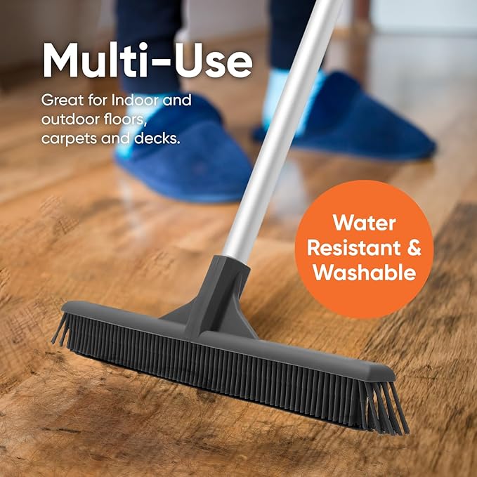 Superio 16” Pet Hair Remover Silicone Broom Head Only - Carpet Rake for Fur Removal - Rug Rake to Fluff Carpet – for Dust on Hardwood Floor & Tile – Rinse to Clean