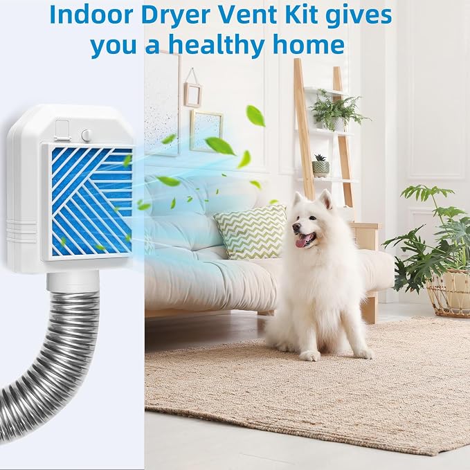 Indoor Dryer Vent Kit, Indoor Dryer Vent Box with Polyester Dryer Filter x4, Upgraded Patented Safety Reminder to Eiminate Lint, Indoor Dryer Vent Kit for Electric Dryer Save Energy