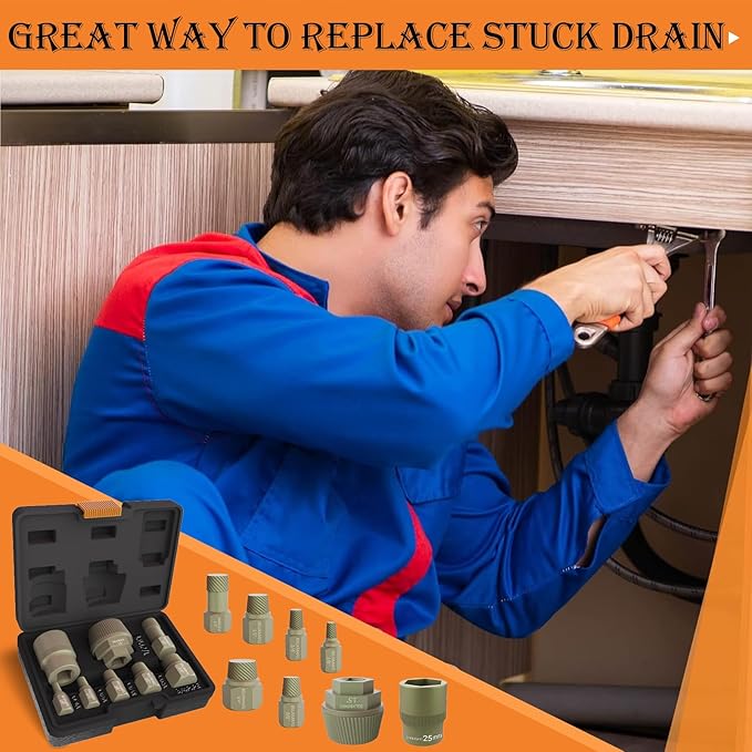 1.5" Tub Drain Extractor, 8PCS Pipe Nipple Extractor, Strong Grab Plumbing Tools, Remove The Old, Stubborn, Broken, Rusted Drain Tub Bathtub Stopper, with Solid Storage Case