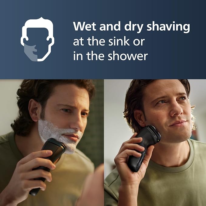 Philips Norelco Shaver 3900 Series, Wet and Dry Electric Shaver, P-Cap, Travel Pouch, Charging Stand, Storm Blue, Model S3341/92