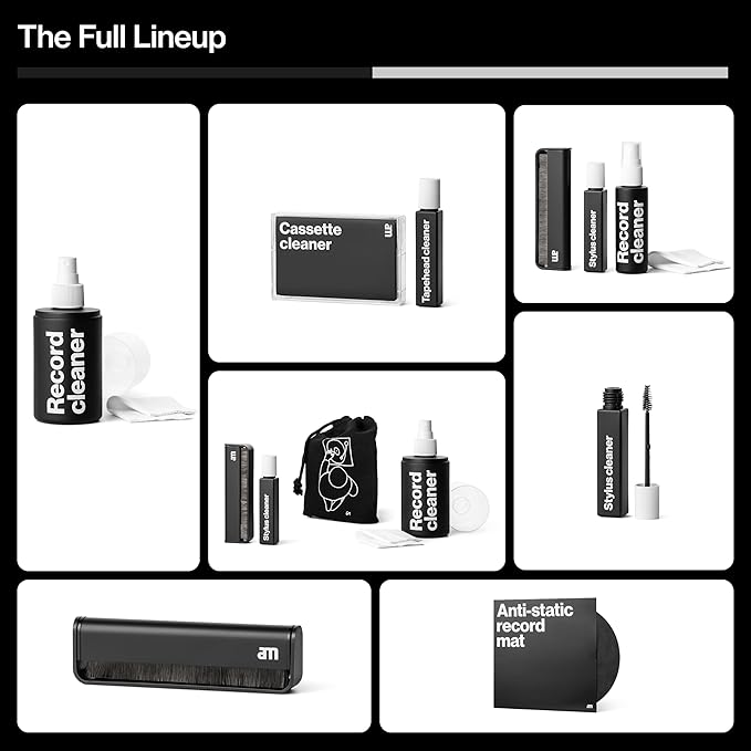 am Premium 4-in-1 Vinyl Cleaning Kit β Record Cleaner Liquid, Anti-Static Brush, Stylus Cleaner & Microfiber Cloth β Essential Record Cleaning Kit for Turntables and Vinyl Record Players