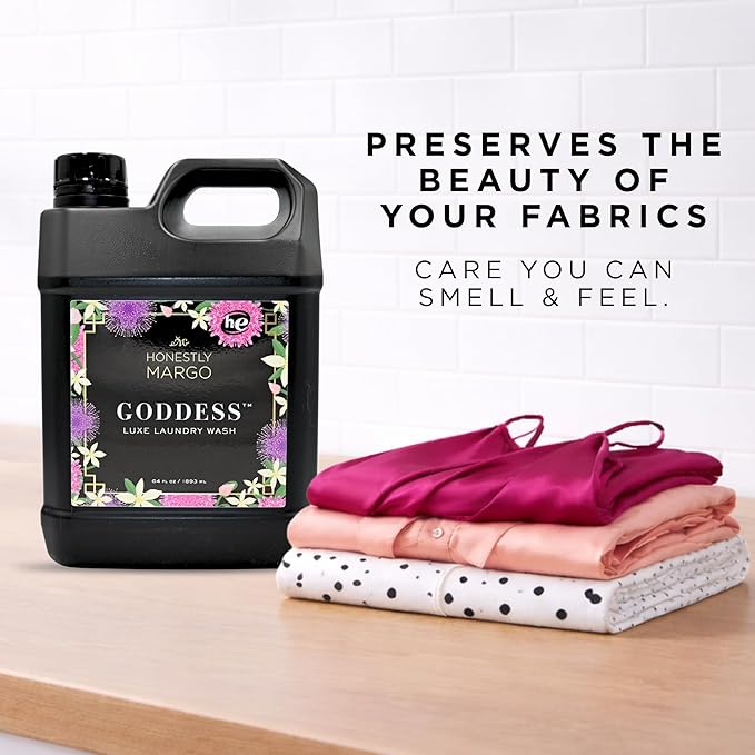Honestly Margo Goddess Luxury Laundry Detergent (64 oz, Pack of 1) – Laundry Detergent Scented with Oud, Orange Blossom, Exotic Florals & Sandalwood | Delicate Laundry Detergent, Liquid Soap, 22 Loads