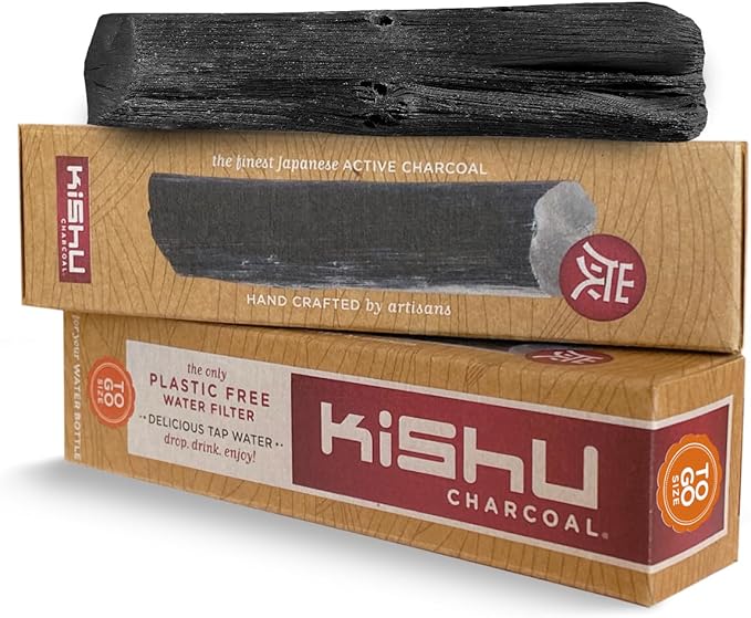 Kishu Charcoal Kishu to Go - 2Pack for Water Bottles is the Finest Form of Activated Charcoal. Fits in Any Water Bottle. Made by Japanese artisans. The Simple, Green Way to Filter tap Water.