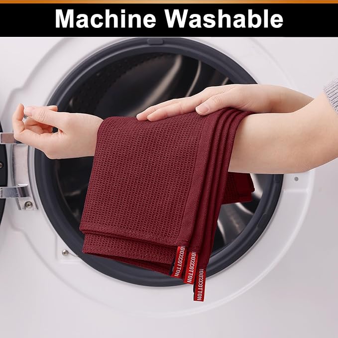 Homaxy 100% Cotton Waffle Weave Dish Cloths - 6 Pack Soft and Absorbent Dish Towels - 12 x 12 Inches Quick Dry Dish Rags - Burgundy