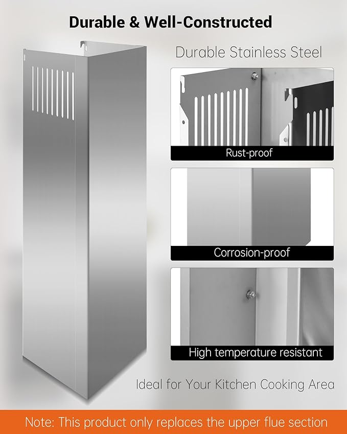 31.5" x 8" x 6.7" Range Hood Chimney Extension Fit for SNDOAS GD24 GD17 (Assembly Required), Stainless Steel Range Hood Extension Duct Cover (Upper Piece) Make Sure You Confirm the Chimney Size