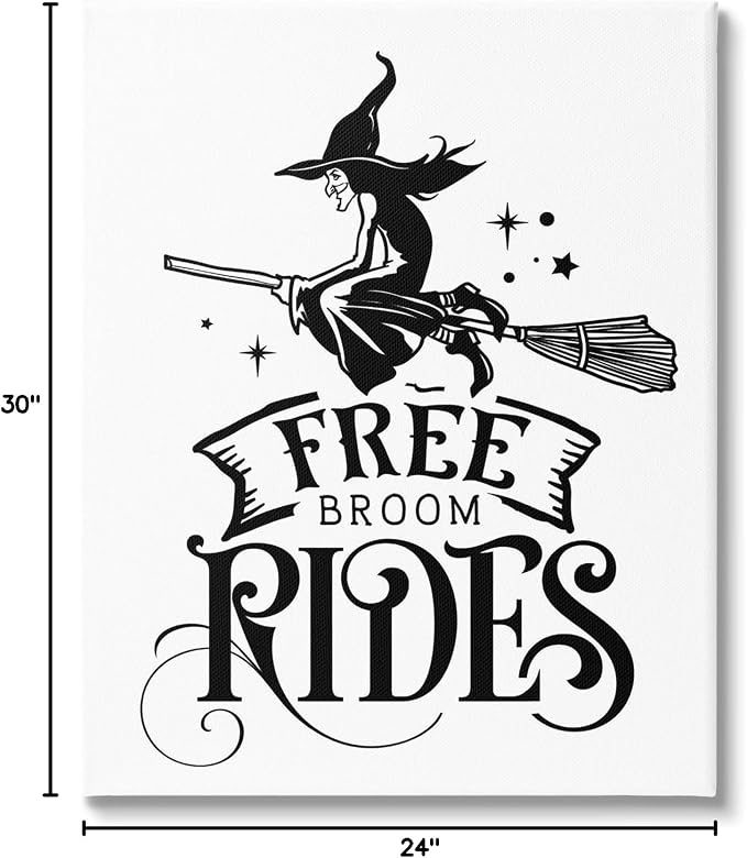 Stupell Industries 'Free Broom Rides Typography Magical Witch'| Canvas Art | Stupell Industries | 24 x 30 Inches, Easy to Hang and Sturdy, Made in USA, by Lettered and Lined