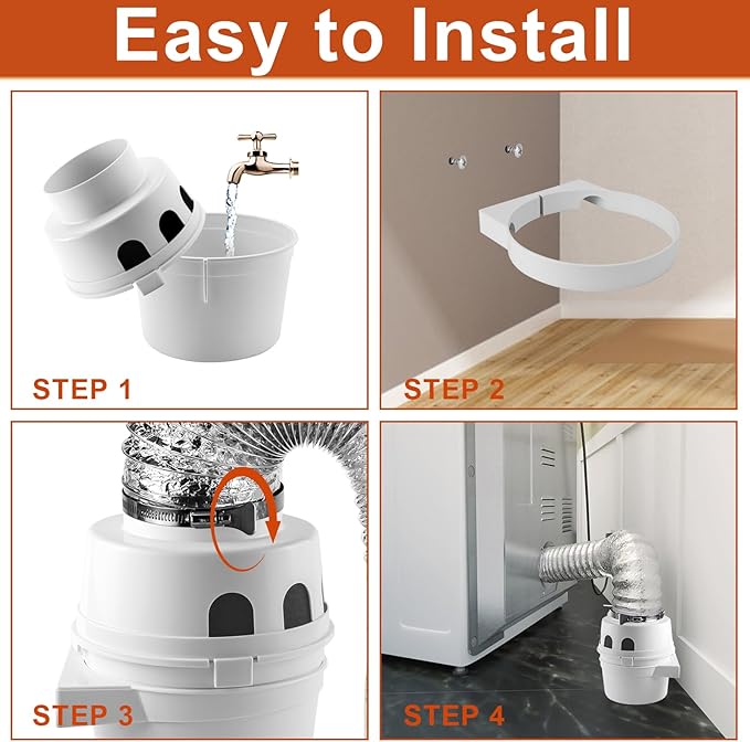 【UPGRADED】TDIDVKZW Indoor dryer vent kit 10 Feet 3 In 1 Filter Bucket with 4 Inch Proflex Ducting Hose for Electric Dryers by Cenipar
