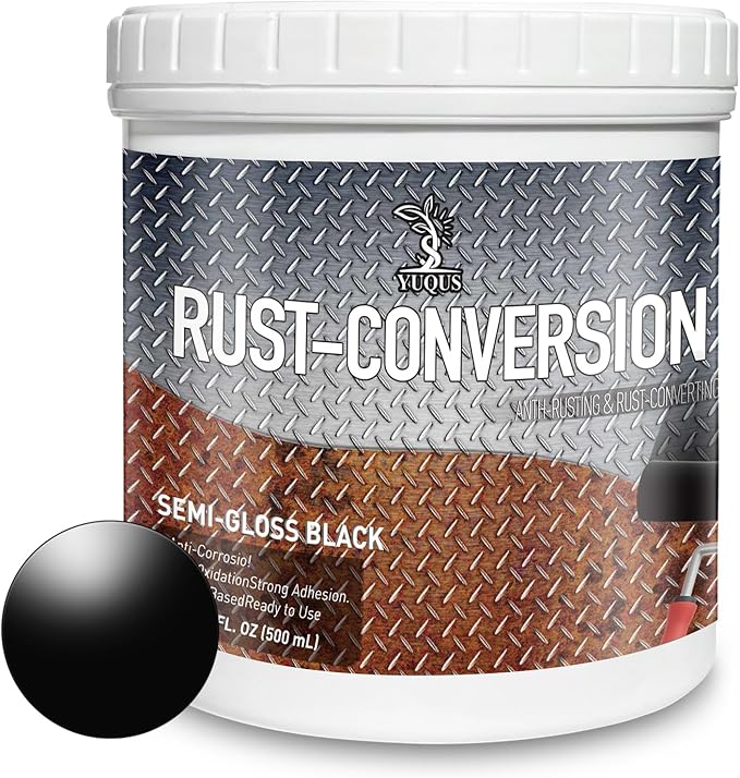 YOA Rust Converter Paint & Metal Primer 2 in 1, Matte Black 16oz. Suitable For Metal, Trailer And Truck Frames, Cargo Boxes, Car Chassis, Boats, Etc. Ultra Powerful Rust Remover, Inhibitor, Converter
