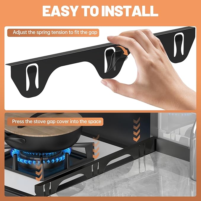 Stove Gap Covers 316 Stainless Steel,Stove Gap Filler,Heat-Resistant Oven Side Gap Filler,Between Stove and Counter Slide In Range Trim Kit for Kitchen,2 Pack (23.2β Shiny Black)