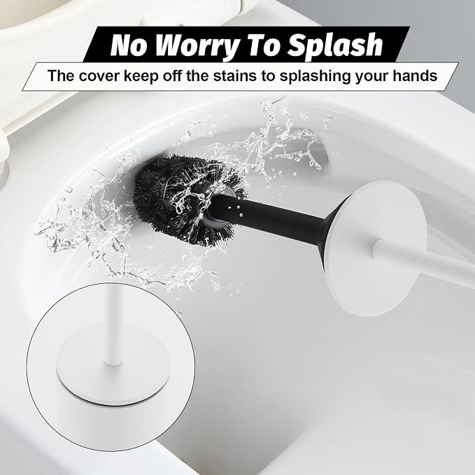 BGL Toilet Brush with Holder Set White Aluminium Standing for Bathroom Toilet Bowl Cleaner Brush and Holder Set, Round Design