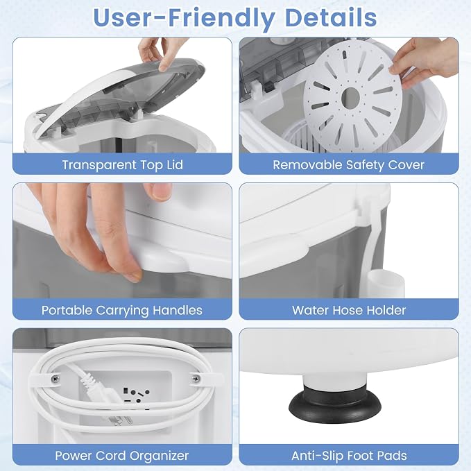 Mini Portable Washing Machine, 5.5 LBS Capacity Washer Machine and Spinner Combo with Spin Tub & Drain Hose, Small Semi-automatic Portable Washer for Apartment Dorm RV (Grey)