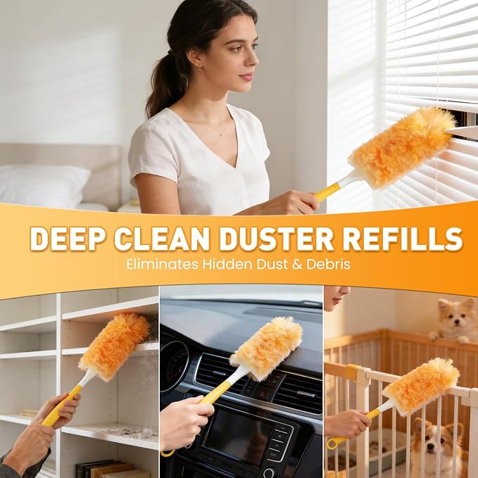 Alotiki Heavy Duty Duster Refills, 160 Count 360° Double-Sided Duster Refill and 4 Yellow Handle, Disposable Dusters Refill for Daily Dust Cleaning, Electronics, Furniture, Blinds, Ceiling Fans