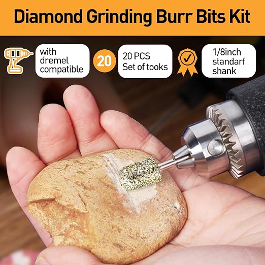 46-Grit and 120-Grit Diamond Grinding Burr Bits Set 1/8" Shank Compatible with Dremel Rotary Tool, 20Pcs Attachment Accessories Carving Burrs for Polishing, Grinding, Carving on Glass, Ceramic, Stone