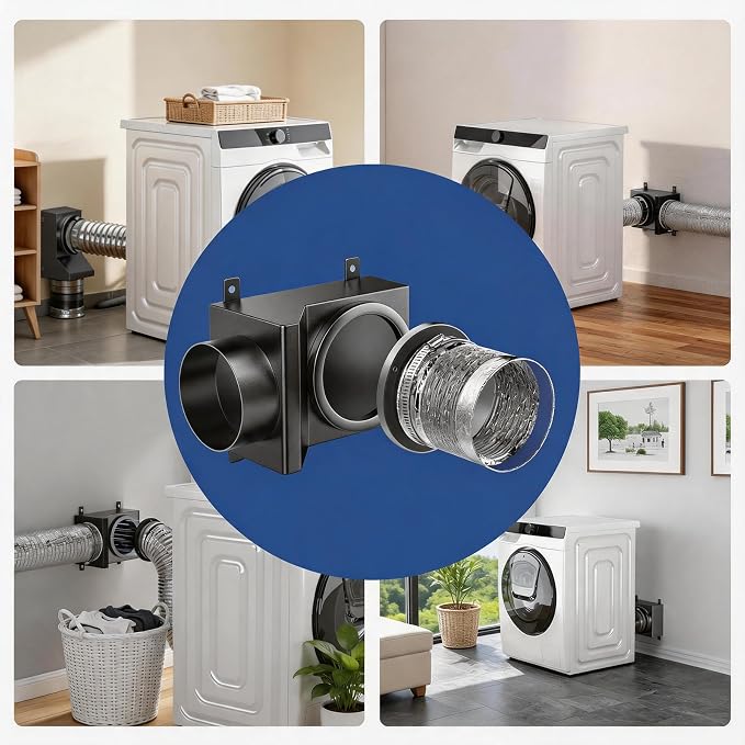 Magnetic Dryer Vent Connector Kit, 90 Degree Magnetic Dryer Vent Strong Magnet Dryer Vent Adapter Airtight Seal Quick Connect Disconnect Easy to Clean Flexible Hose 4" Exhaust Duct with Clamp Screws