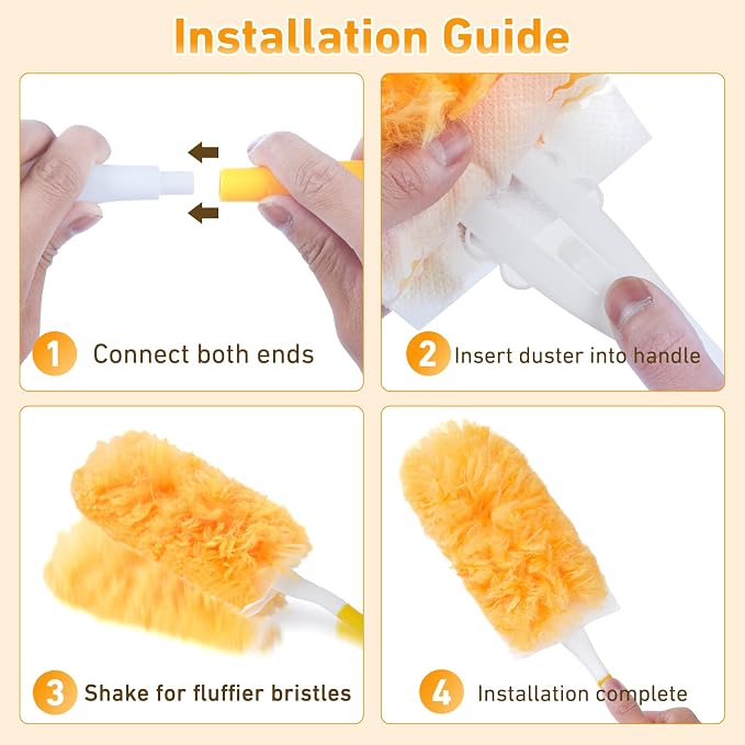 60 Count Heavy Duty Duster Refills for Swiffer, Multisurface 360° Larger Size Dusters with 4X Cleaning Power, Disposable Dusters for Pet, Cleaning Home, Blinds, Fans, Corners (60 pcs-Orange)