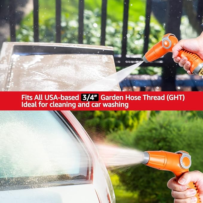 YAMATIC Garden Hose Nozzle with High Pressure Jet, Water Spray Nozzle with Thumb Control On Off Valve for Watering Garden, Washing Cars, and Showering Pets - ABS Comfortable Anti-slip Grip, 2PCS