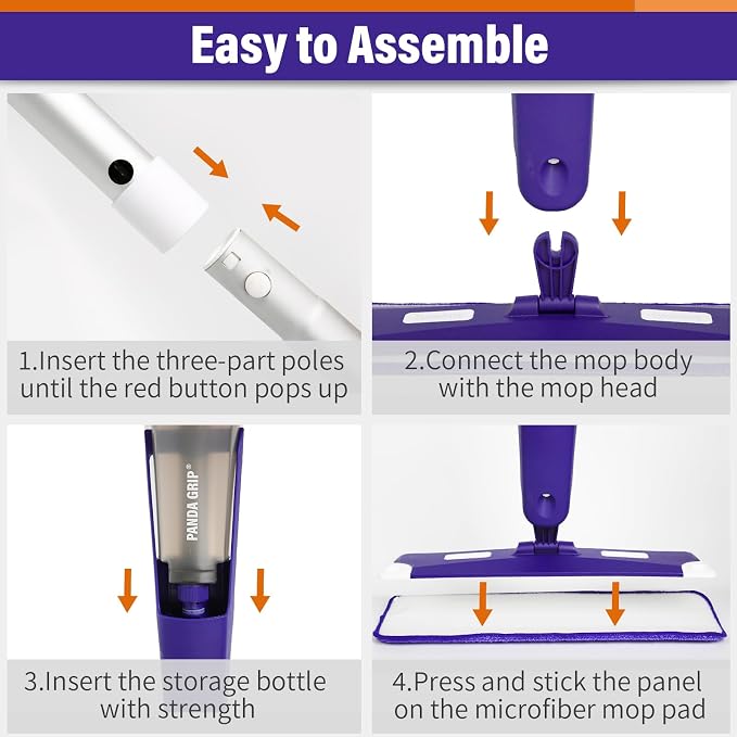 Spray Mop for Floor Cleaning with Bottle & 3 Microfiber Pads | Refillable bottle, washable pads, wet/dry flat mop for hardwood, laminate, wood & ceramic floors, home or commercial use