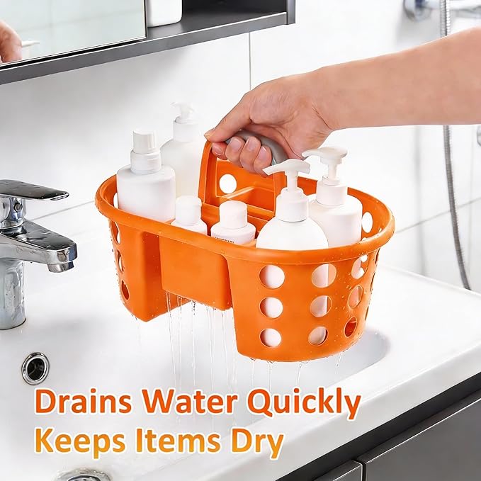 SIMPLYKLEEN Large Shower Caddy Portable 2PC - Made in USA Plastic Jumbo Size Dorm Storage Candy Tote with Handle Shower Organizer for Bathroom, Pantry, Kitchen, College Dorm, Orange/Purple