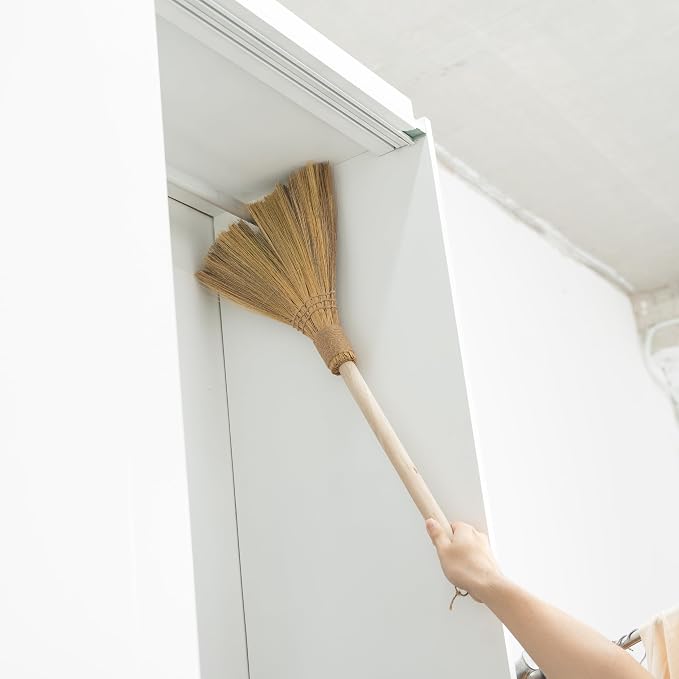 Natural Whisk Sweeping Hand Handle Broom - Brooms for Wedding Jumping Ceremony Halloween DIY Decoration - Vietnamese Straw Soft Broom - 12.2" Width, 28.35" Length