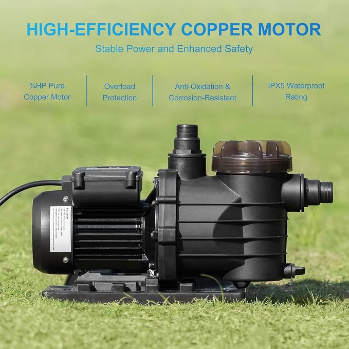 Airthereal AquaMind AM13 Sand Filter Pump for Above Ground Pool, 13" Pool Sand Filter System, ¾ HP Motor, High-Flow 3,435 GPH, 7-Way Valve, Reliable Motor for Pools Up to 11,000 Gallons