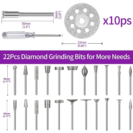 Diamond Grinding Bit Set for Dremel, Rotary Tool Grinding Cutting Wheel 1/8” Shank for Stone Glass Tile Jewelry Engraving Rock Etching Masonry Carving Metal Wood - 32Pc