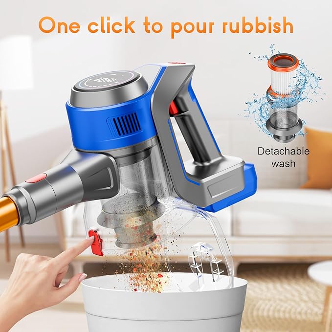 BSNAW Cordless Stick Vacuum Cleaner - Rechargeable, 35Kpa Powerful Vacuums with Detachable Battery Display, Max 45Mins Runtime, 8 in 1 Handheld Vacuum for Hardfloor & Carpets Pet Hair