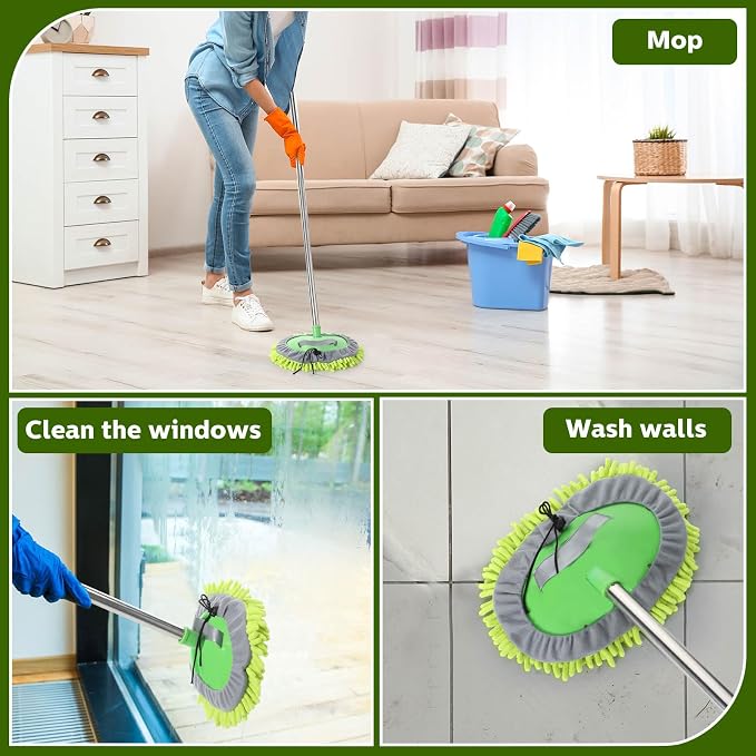 Tallew 5 Pcs Car Wash Mitt Kit, Car Clean Brush Not Included, Microfiber Mitt Clean Detail Cleaning Tools Truck Washing Chenille Scratch Replacement Kit for Auto RV Pickup Bus (Green)