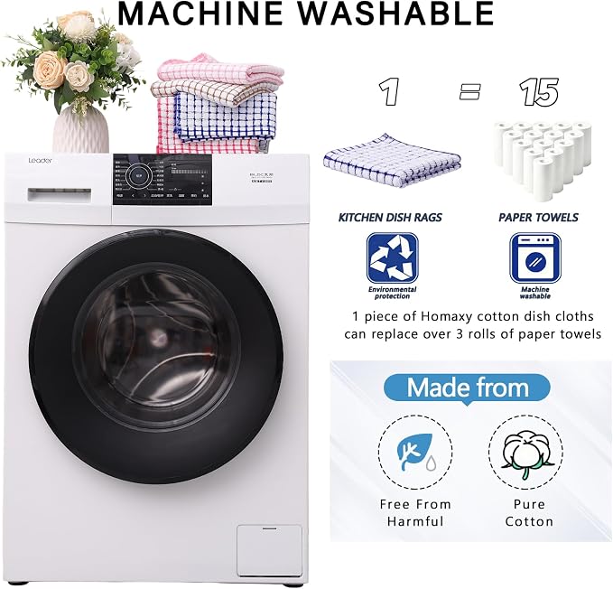 Kitinjoy Cotton 16 Pack Terry Kitchen Dish Cloths, 12 x 12 Inches Super Soft and Absorbent Dish Rags, Quick Drying Dish Towels for Washing Dishes, Mix Colour