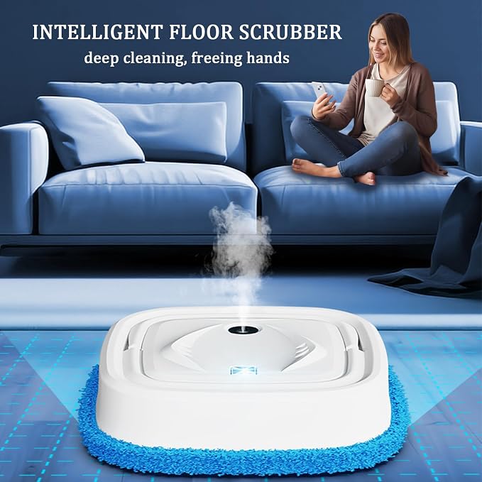 Automatic Robot Mop,Dual Use of Dry and Wet,Spray Function,Rechargeable Low Noise Intelligent Mopping Machine,Suitable for Bedrooms,Kitchens,Living Rooms(White)