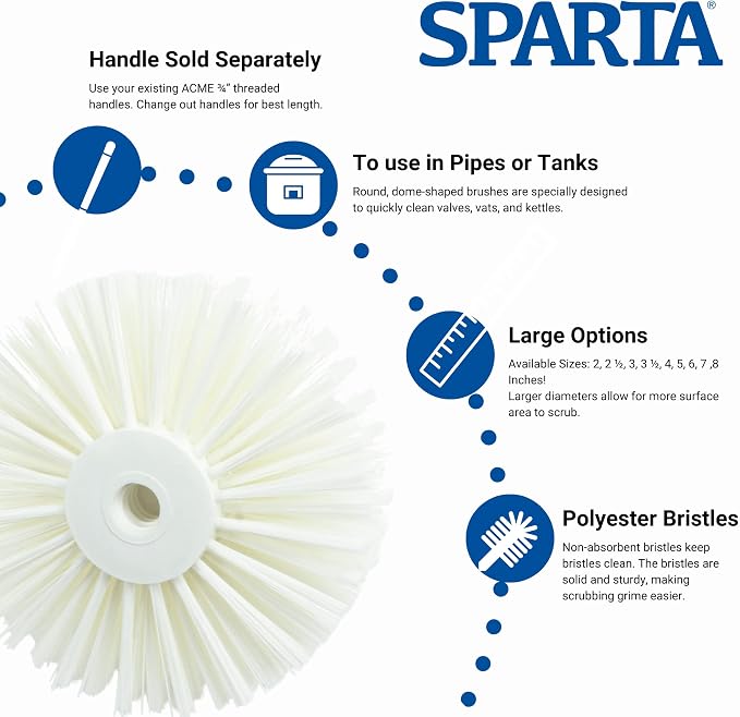 SPARTA Industrial Tank Brush Head Pipe Brush Head, Drain Brush with 3/4" Thread Hole (Handle Not Included) for Commercial Use, Plastic, 7 x 5.7 Inches, White (Pack of 2)
