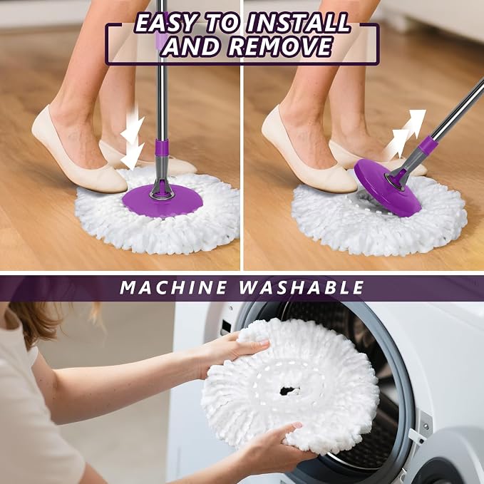 Masthome 36" Commercial Mop for Floor Cleaning with 3 Pads, & Spin Mop and Bucket with Wringer Set with 3 Reusable Pads for Floor Cleaning, Wet Dry Floor Mop for Home & Office